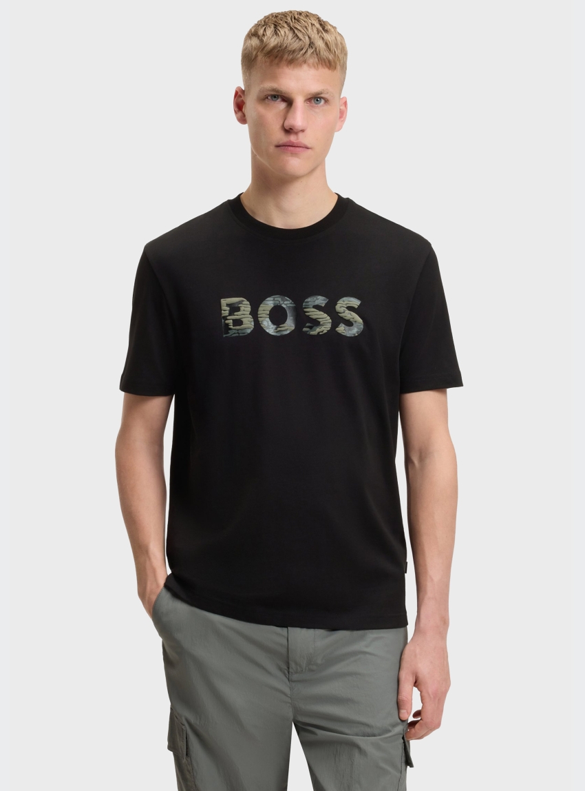 BOSS Cotton-Jersey T-Shirt With Logo Print Te_Insignia - Black