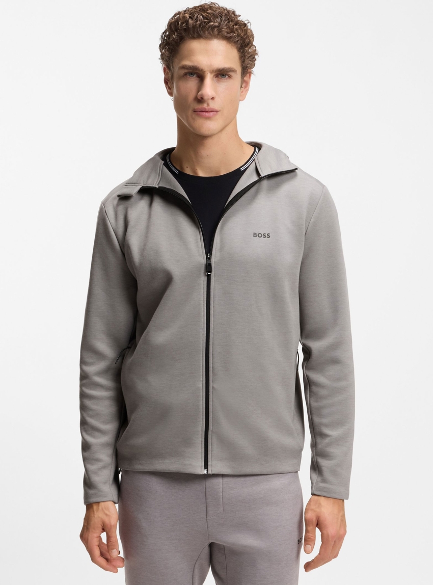 BOSS Active Odour-Control Hooded Jacket With Reflective Details SW_Tour HD FZ - Grey