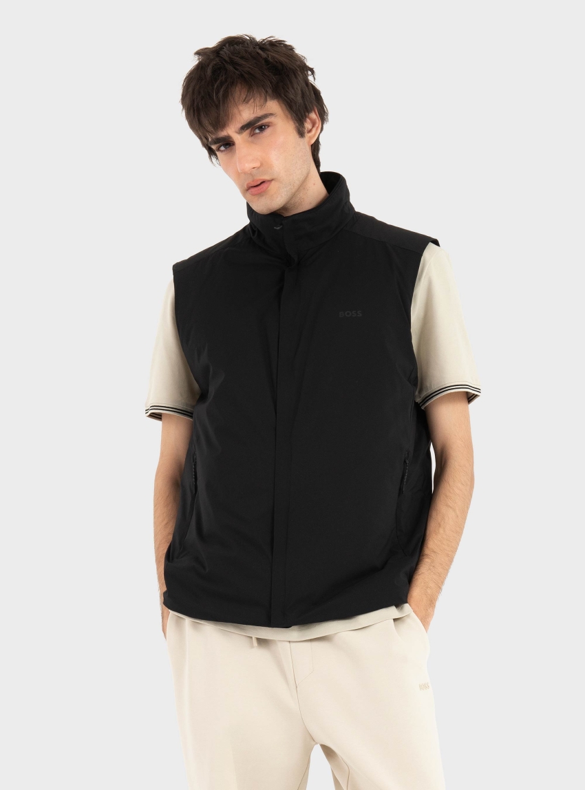 BOSS Water-Repellent Gilet In Stretch Fabric With Logo Detail OW_Lite-X Vest - Black