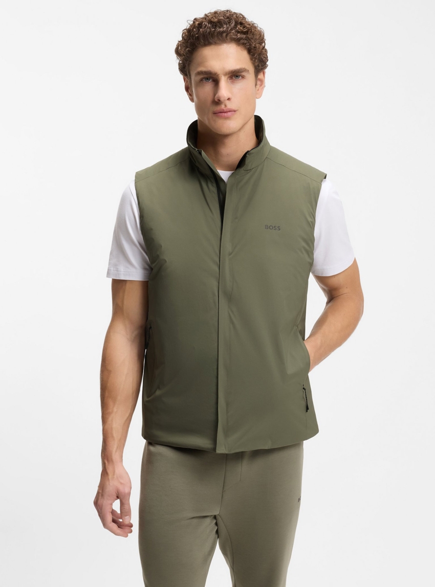 BOSS Water-Repellent Gilet In Stretch Fabric With Logo Detail OW_Lite-X Vest - Olive 