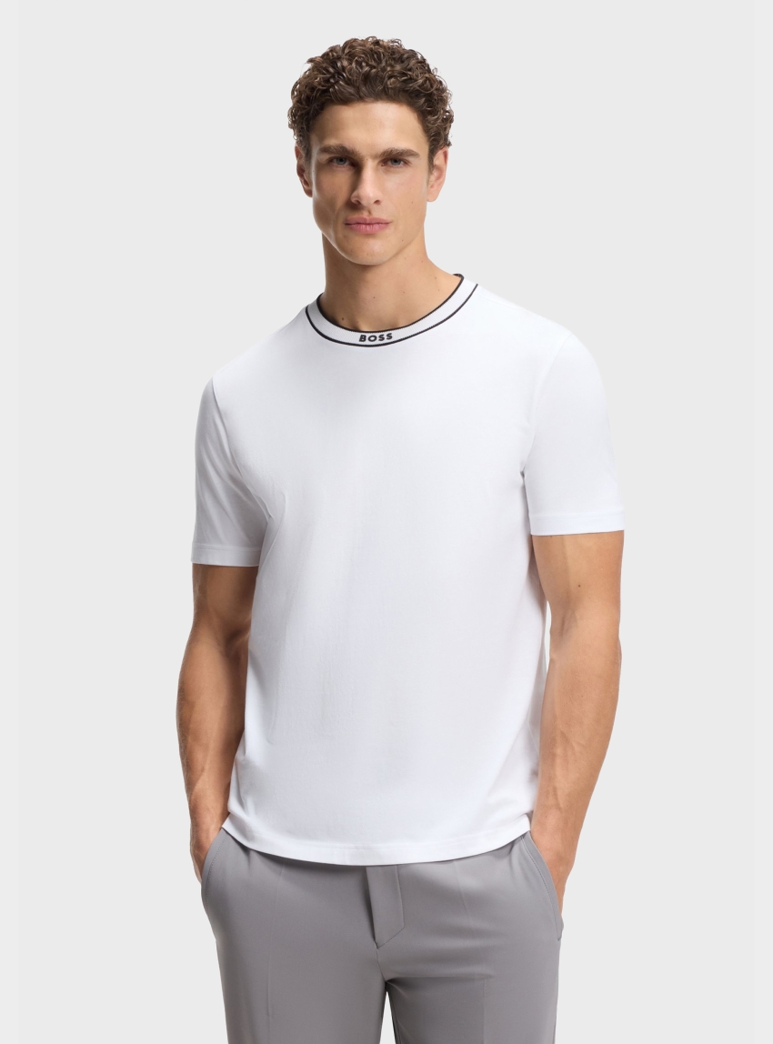BOSS Cotton T-Shirt With Sporty Contrast Stripes Tee 5 - White
