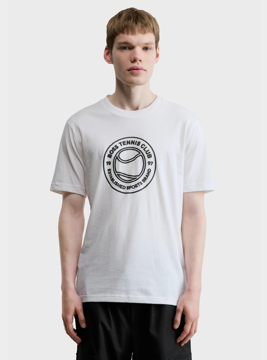 BOSS Cotton-Jersey T-Shirt With Tennis-Themed Artwork TS_Join Logo - White