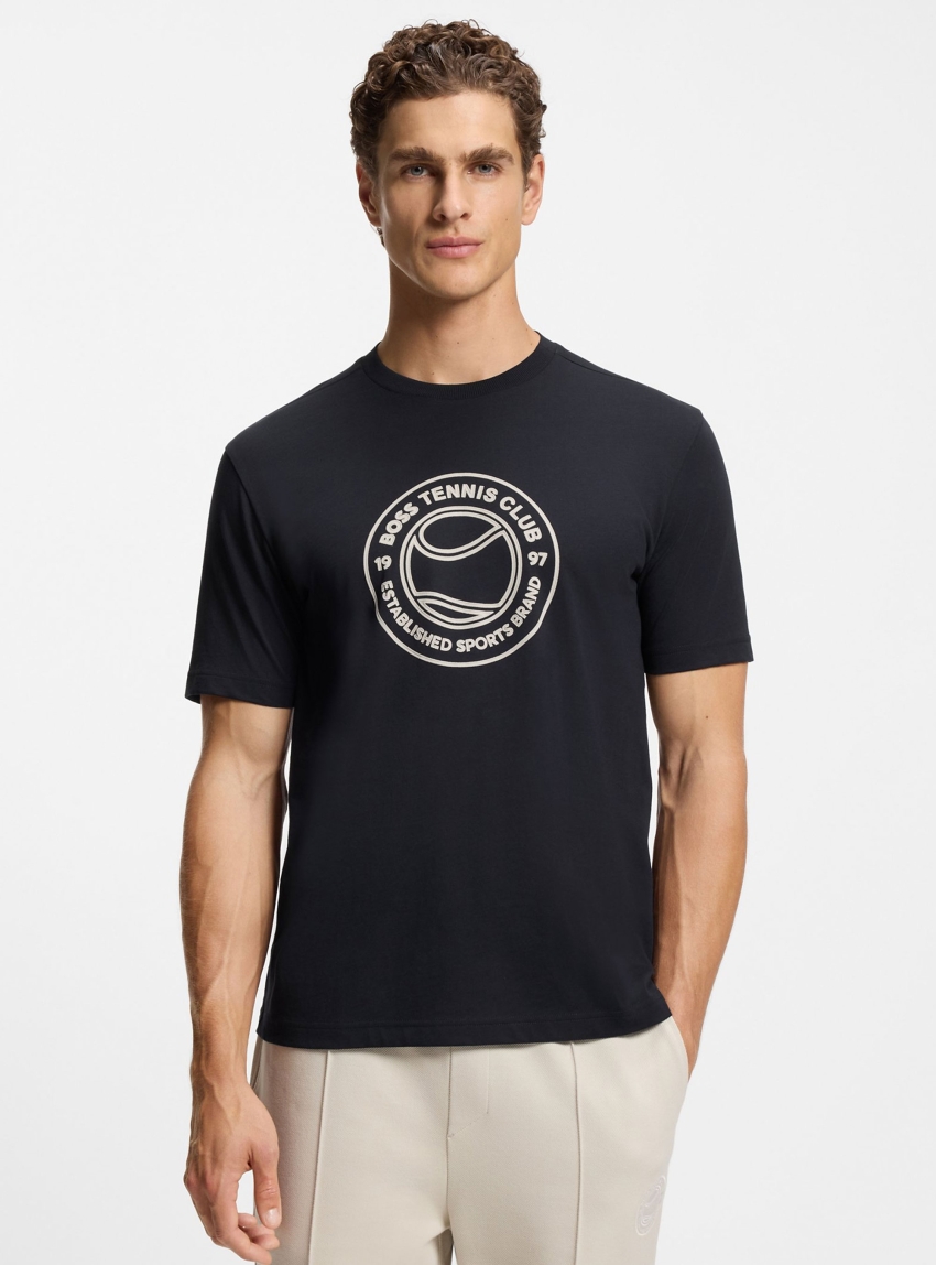 BOSS Cotton-Jersey T-Shirt With Tennis-Themed Artwork TS_Join Logo - Dark Blue