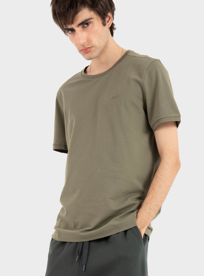 BOSS Stretch-Cotton T-Shirt With Stripes And Logo  Taul - Olive 