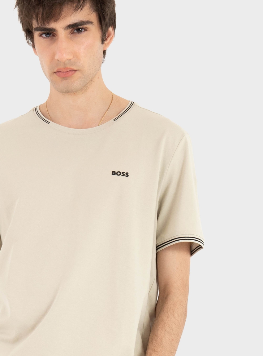 BOSS Stretch-Cotton T-Shirt With Stripes And Logo  Taul - Light Beige
