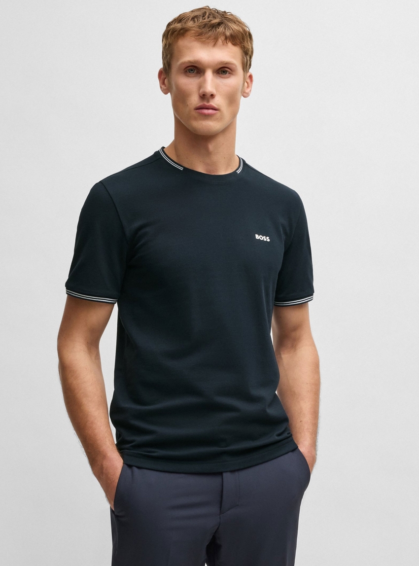 BOSS Stretch-Cotton T-Shirt With Stripes And Logo  Taul - Dark Blue