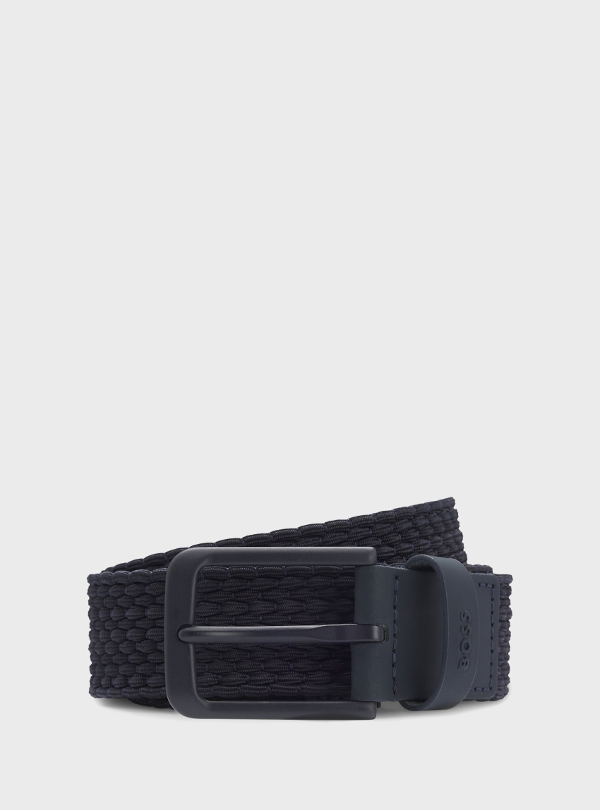 BOSS Woven Belt With Leather Trims And Logo Detail Vern-WnE-Go_Sz35 - Blue