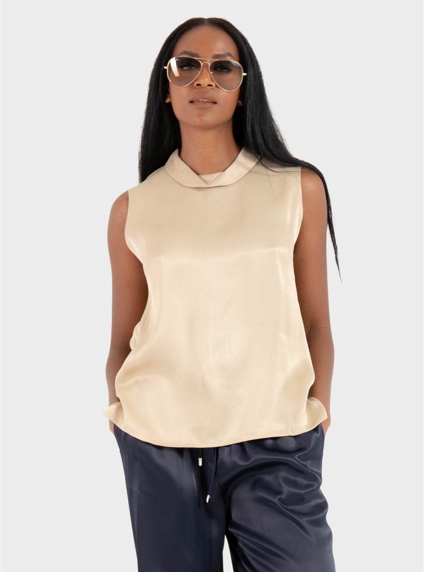BOSS Sleeveless Sateen Top With Keyhole Rear Closure Baurina - Beige