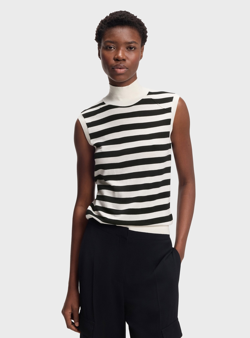 BOSS Sleeveless Top In Merino Wool With Mock Neckline  Fipini - Ecru