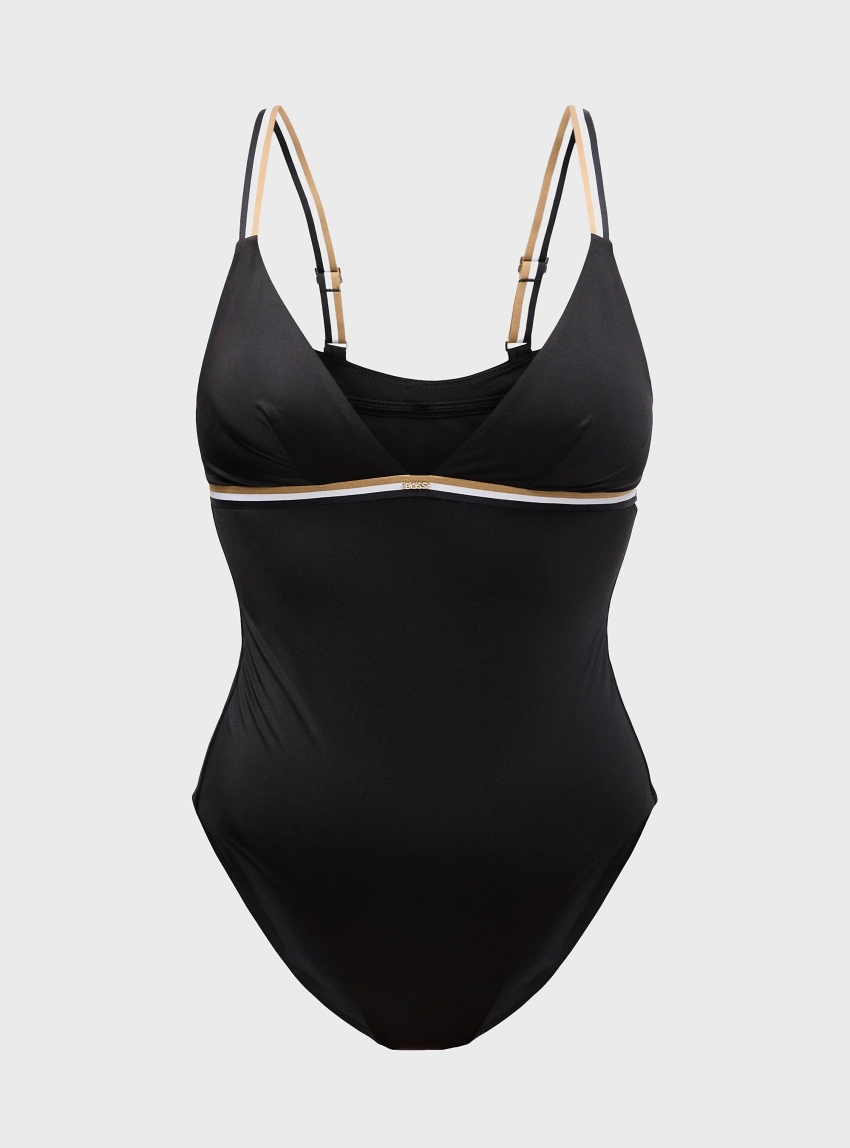 BOSS Signature-Stripe Swimsuit ICONIC - Black