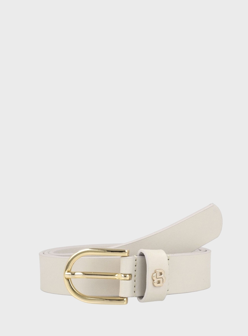 BOSS Leather Belt With Double B Monogram Charm  Scarlet-BB-G_Sz25 - Ecru