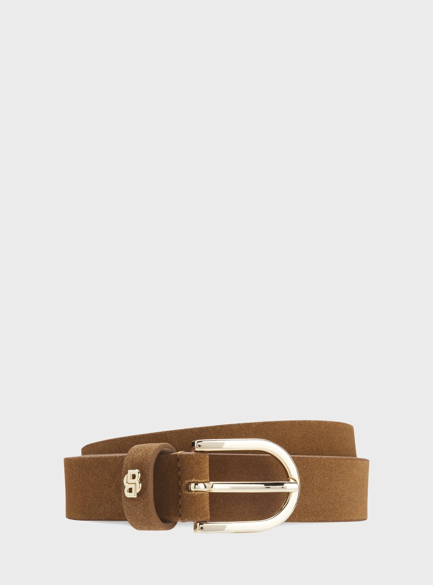 BOSS Suede Belt With Double B Monogram  Scarlet-BB-Sd-G_Sz25 - Light Brown