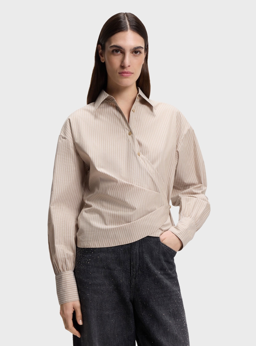 BOSS Regular-Fit Shirt In Striped Cotton Canvas  C_Brapen - Beige