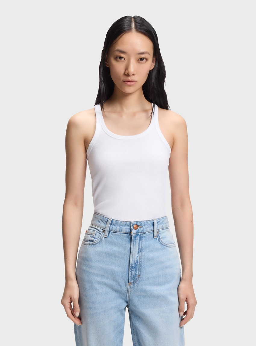 BOSS Racer-Back Tank Top In Stretch Cotton C_Epetite - White