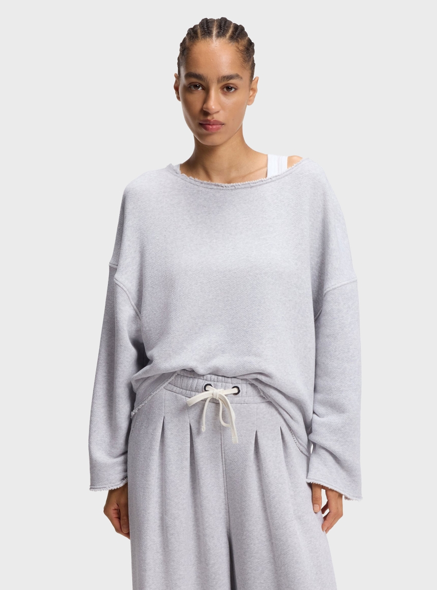 BOSS Loose-Fit Cotton-Blend Sweatshirt With Raw-Cut Edges C_Enely - Light Grey Melange