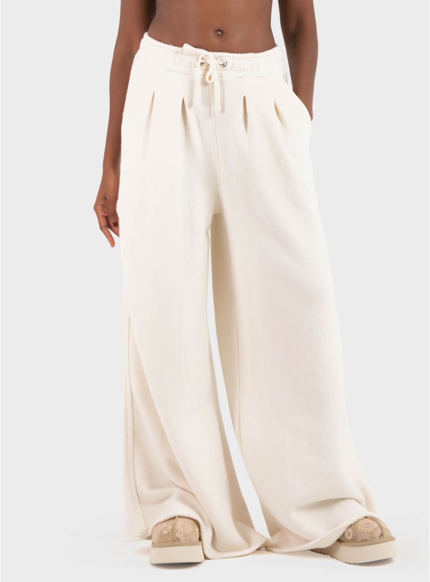 BOSS Wide-Leg Tracksuit Bottoms In A Cotton Blend  C_Elenyx - Ecru