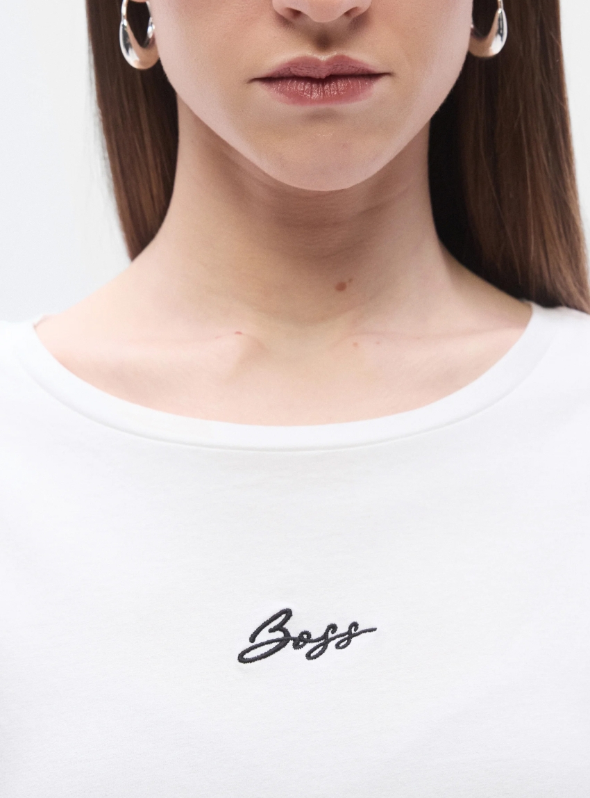 BOSS Slim-Fit T-Shirt In Cotton With Embroidered Logo  C_Elove_embro - White