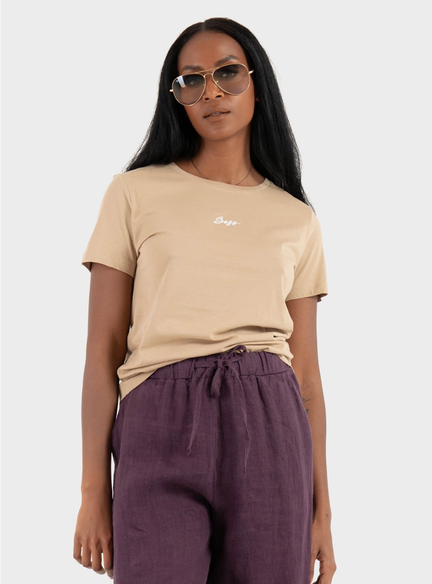 BOSS Slim-Fit T-Shirt In Cotton With Embroidered Logo  C_Elove_embro - Dark Beige