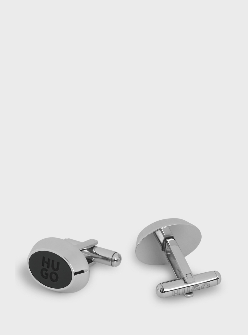 HUGO Oval Cufflinks With Stacked-Logo Enamel  E-COLOR2-CUF - Black