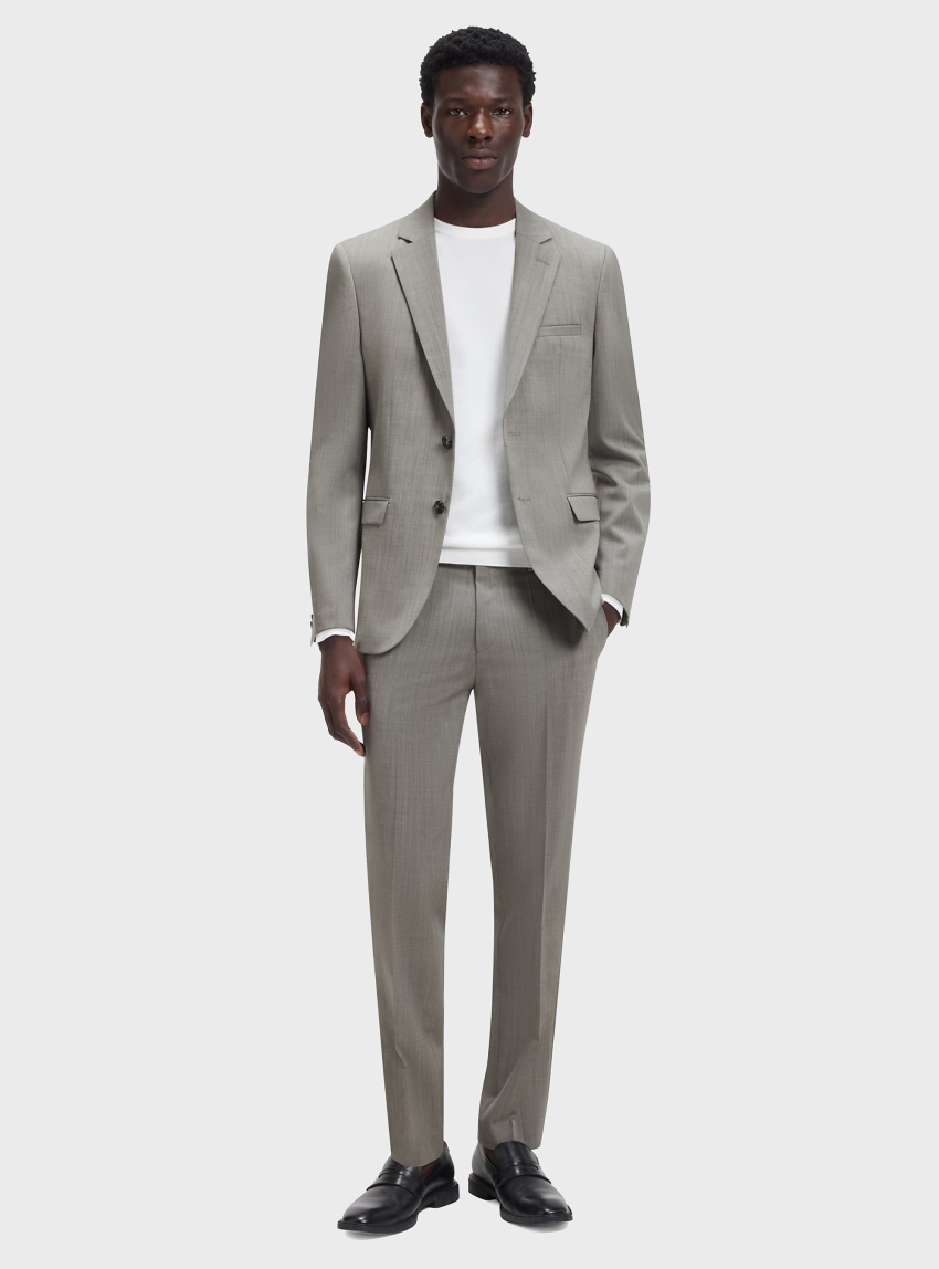 HUGO Extra-Slim-Fit Suit In Wool-Blend Poplin Arti-Hesten253X - Light Olive