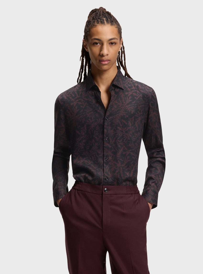 HUGO Slim-Fit Shirt In Printed Satin  Kenno - Animal Print