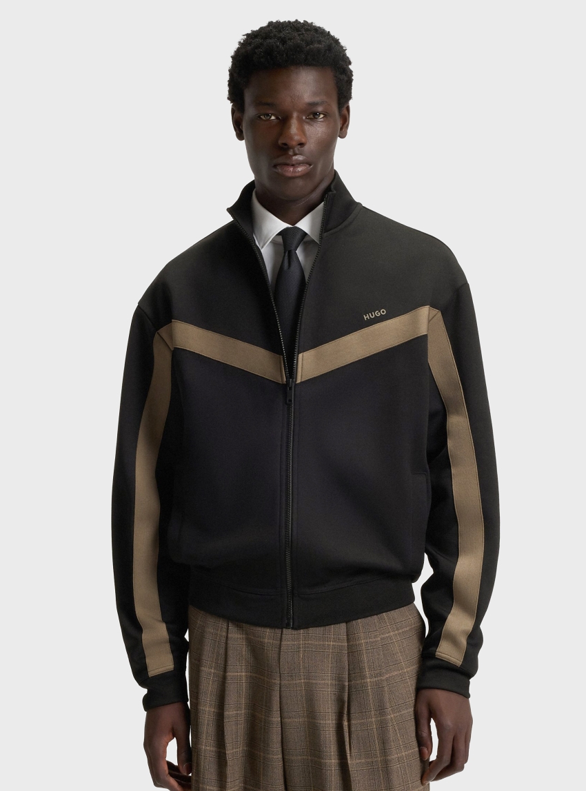 HUGO Relaxed-Fit Zip-Up Sweatshirt With Chevron Tape  Darti - Black