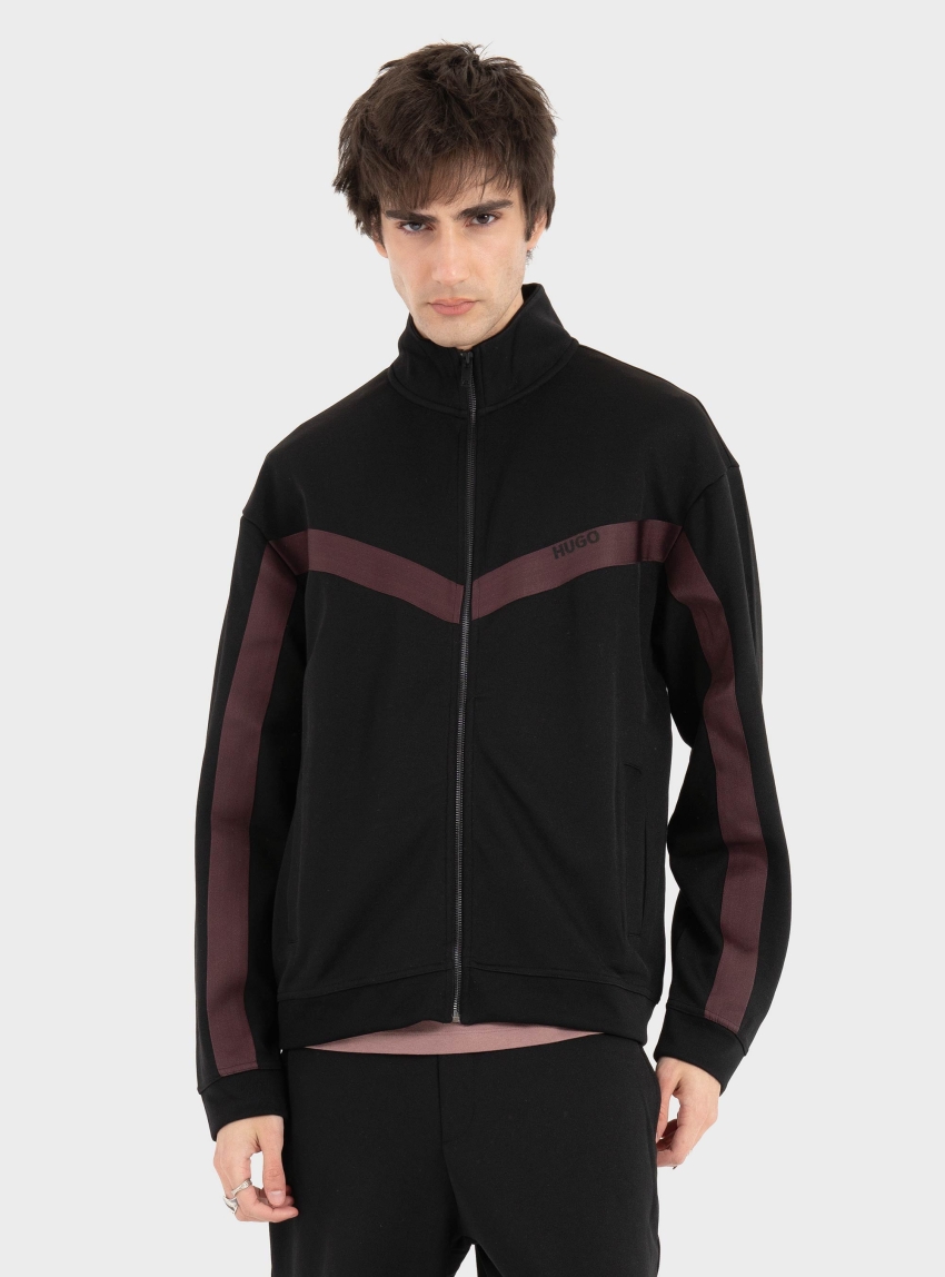 HUGO Relaxed-Fit Zip-Up Sweatshirt With Chevron Tape  Darti - Black