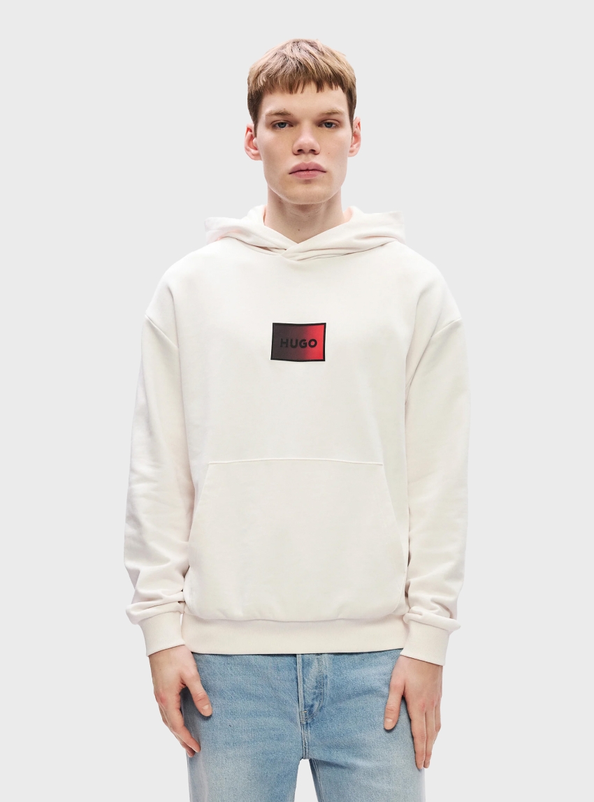 HUGO Cotton-Terry Hoodie With Gradient Logo Danohood - Black & White