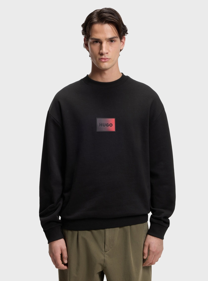 HUGO Cotton-Terry Sweatshirt With Gradient Logo Danotop - Black