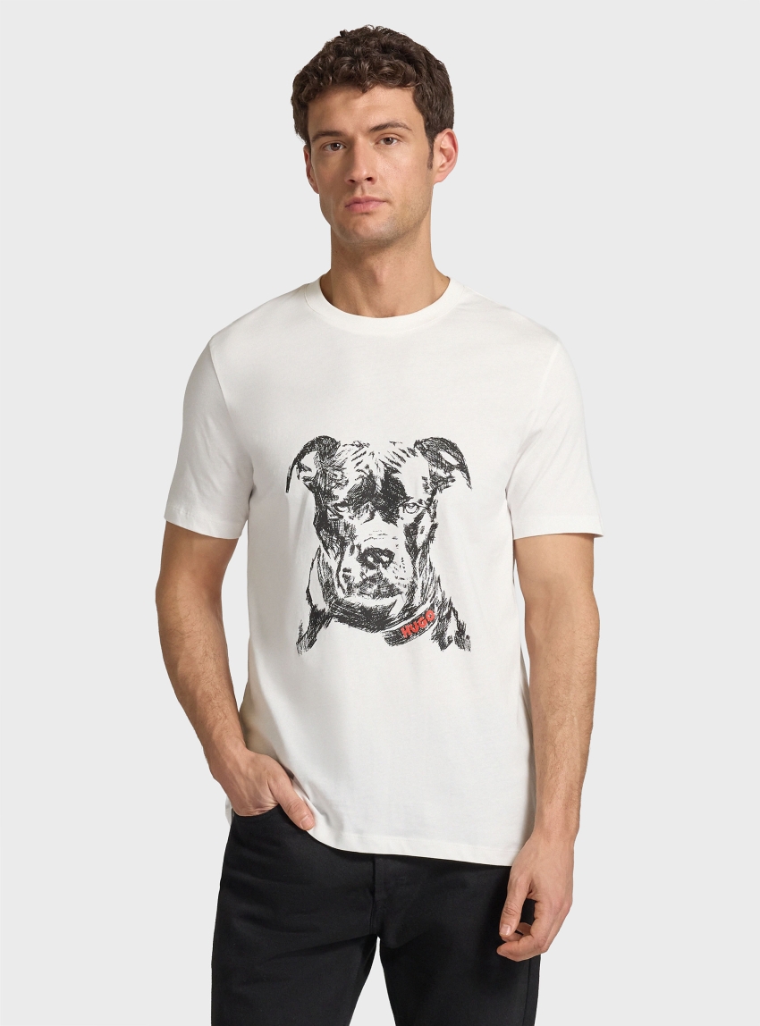 HUGO Cotton-Jersey T-Shirt With Dog Artwork  Dubrox - Black & White