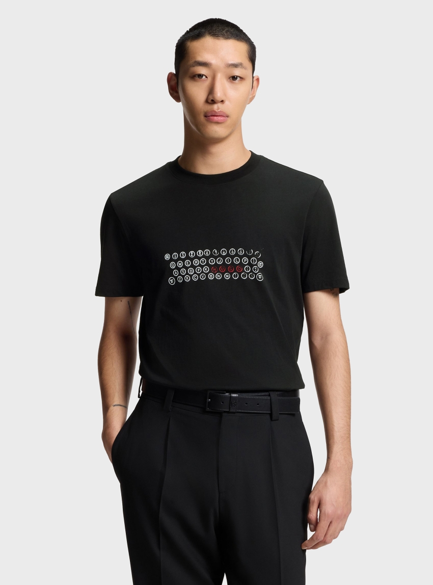 HUGO Cotton-Jersey T-Shirt With Printed Artwork  Deyss - Black