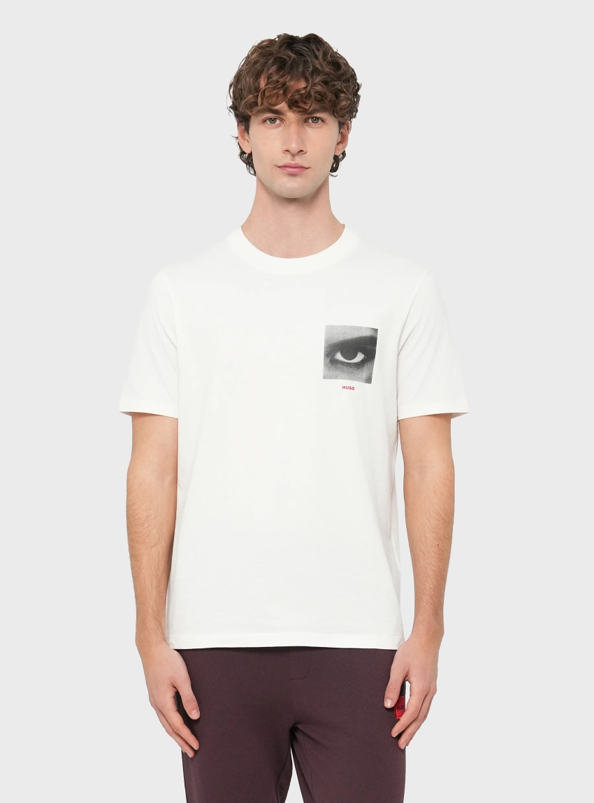 HUGO Cotton-Jersey T-Shirt With Printed Artwork  Deyss - Black & White