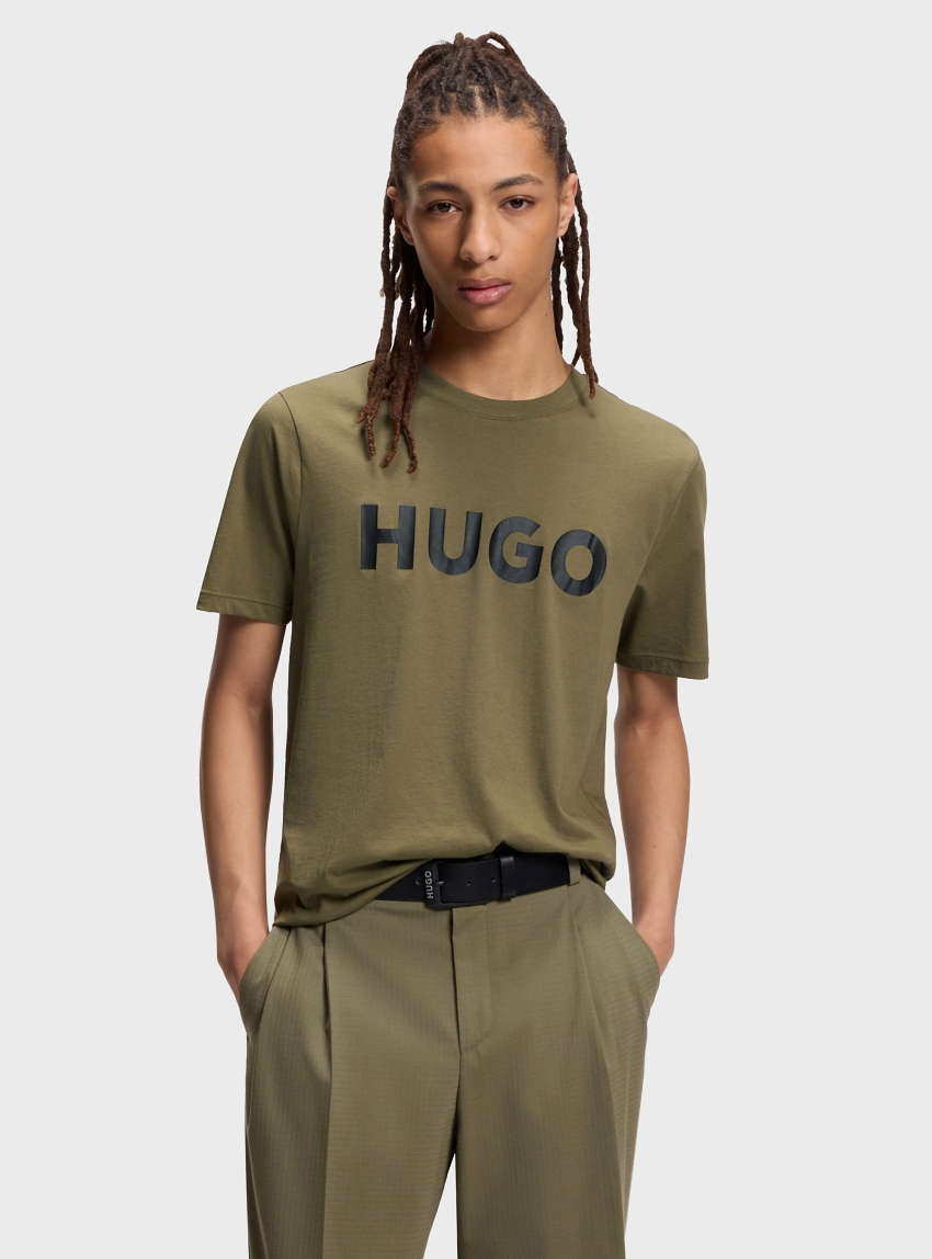 HUGO Cotton-Jersey T-Shirt With Logo Print Dulivio - Light Olive