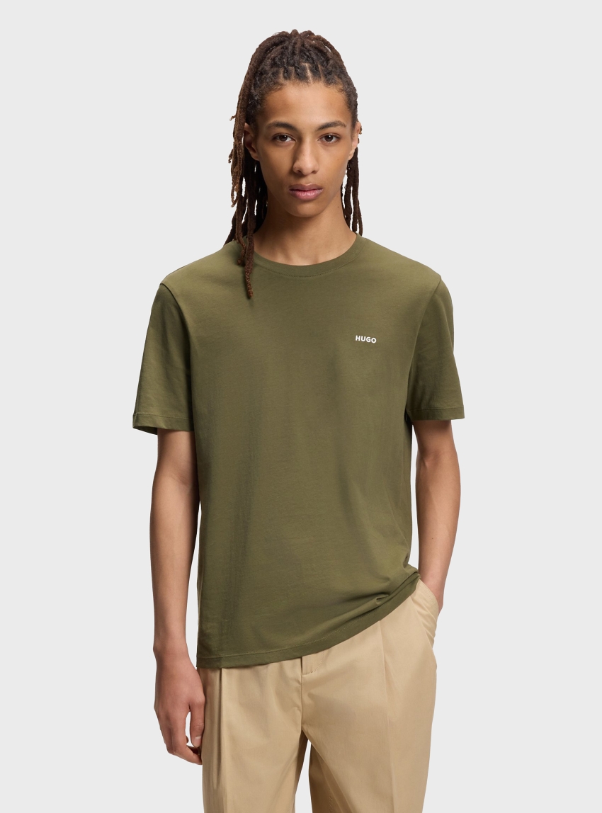 HUGO Cotton-Jersey T-Shirt With Logo Print  Dero222 - Light Olive