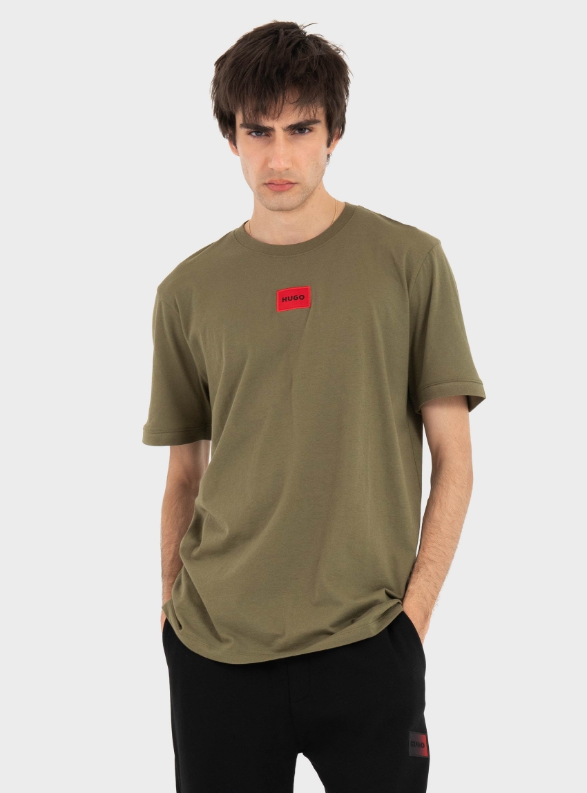 HUGO Cotton-Jersey T-Shirt With Logo Label  Diragolino212 - Light Olive