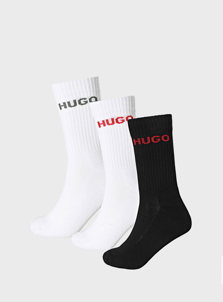 HUGO Six-Pack Of Quarter-Length Socks With Logo Detail  6P QS RIB LOGO CC - Black & White
