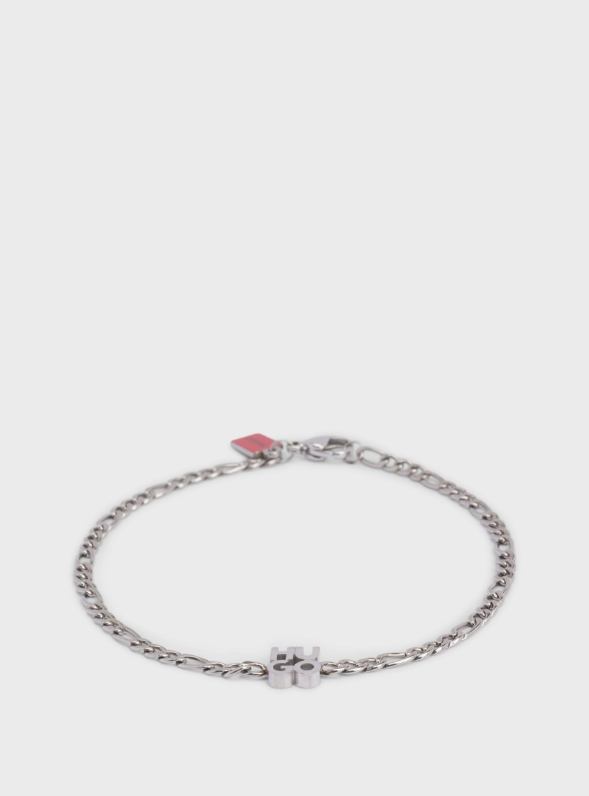 HUGO Chain Cuff With Stacked-Logo Plaque  E-THINCHAIN-BRA - Silver