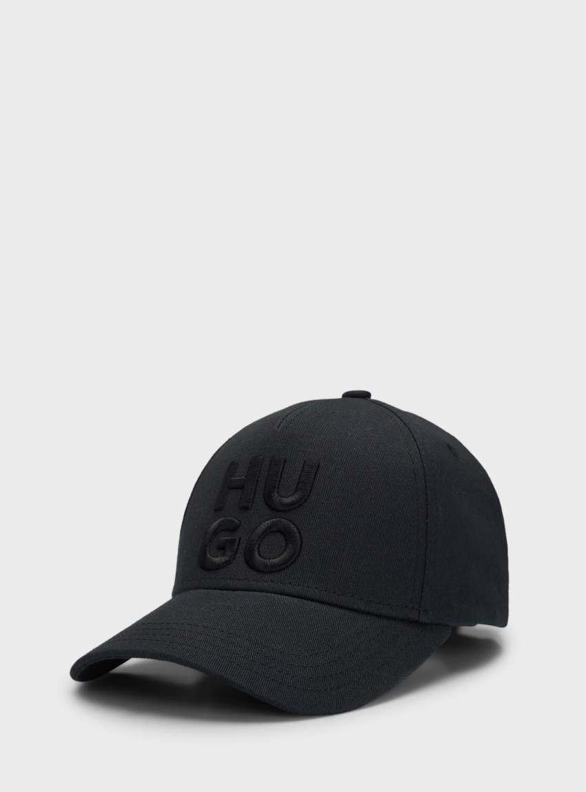 HUGO Cotton-Twill Cap With Embroidered Stacked Logo  Jude-Stacked - Black