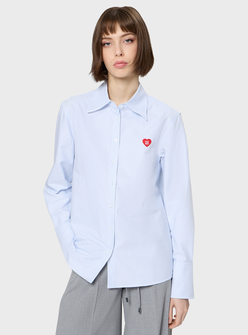 HUGO Relaxed-Fit Shirt In Striped Oxford Cotton  Erselia - Light Blue