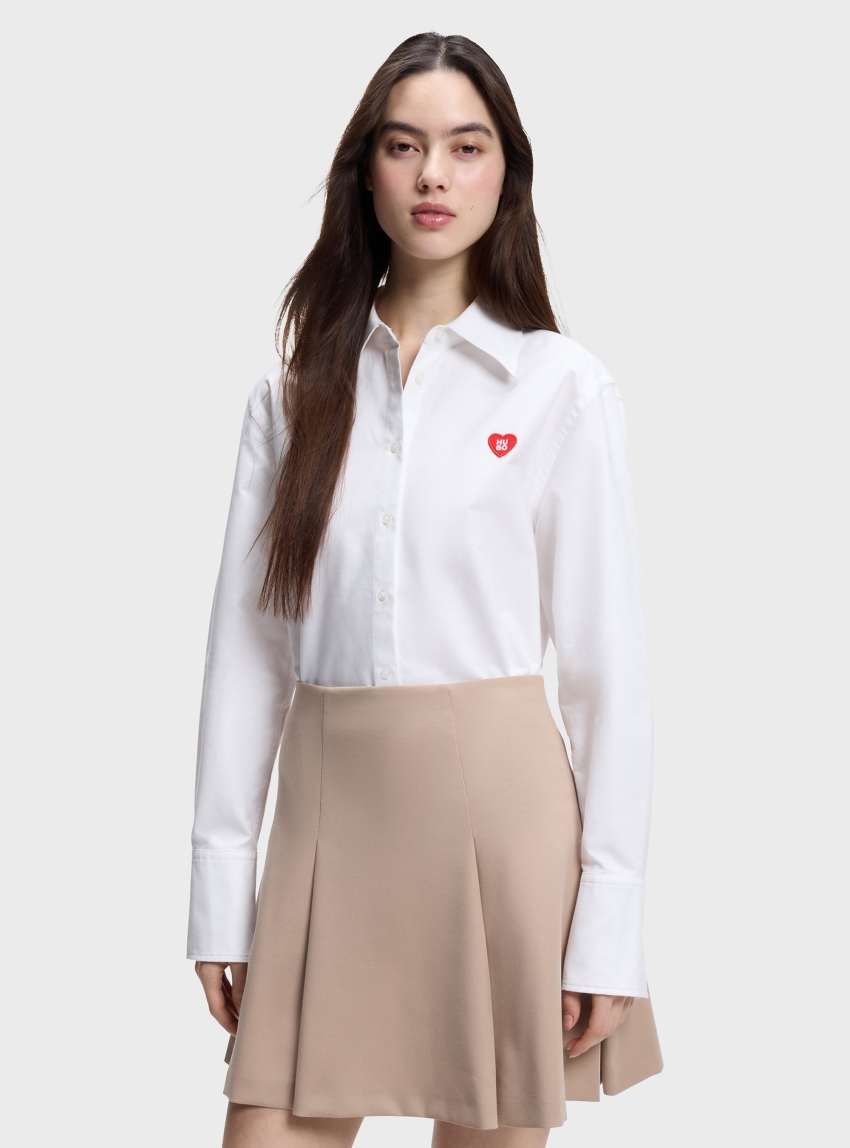 HUGO Relaxed-Fit Shirt In Oxford Cotton With Heart Logo  Erselia - White