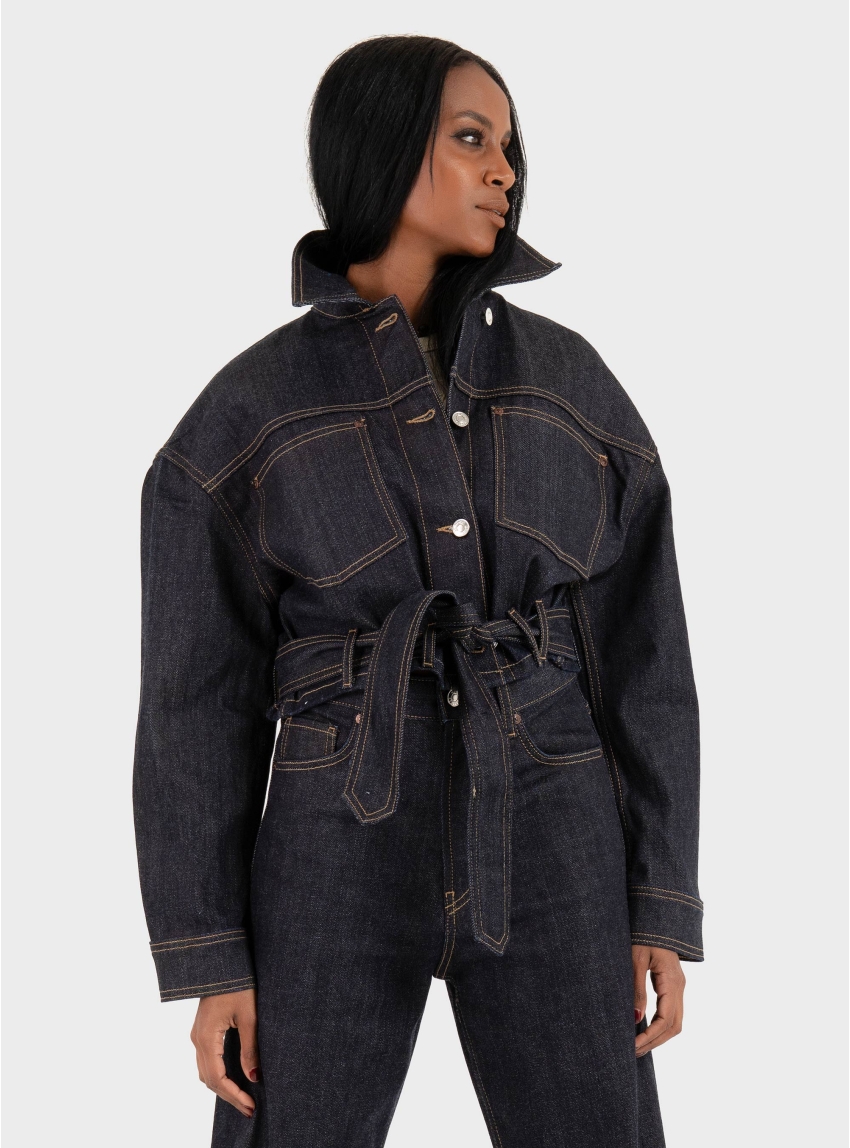 HUGO Cropped Jacket In Japanese Selvedge Denim  Galata - Unwashed Denim