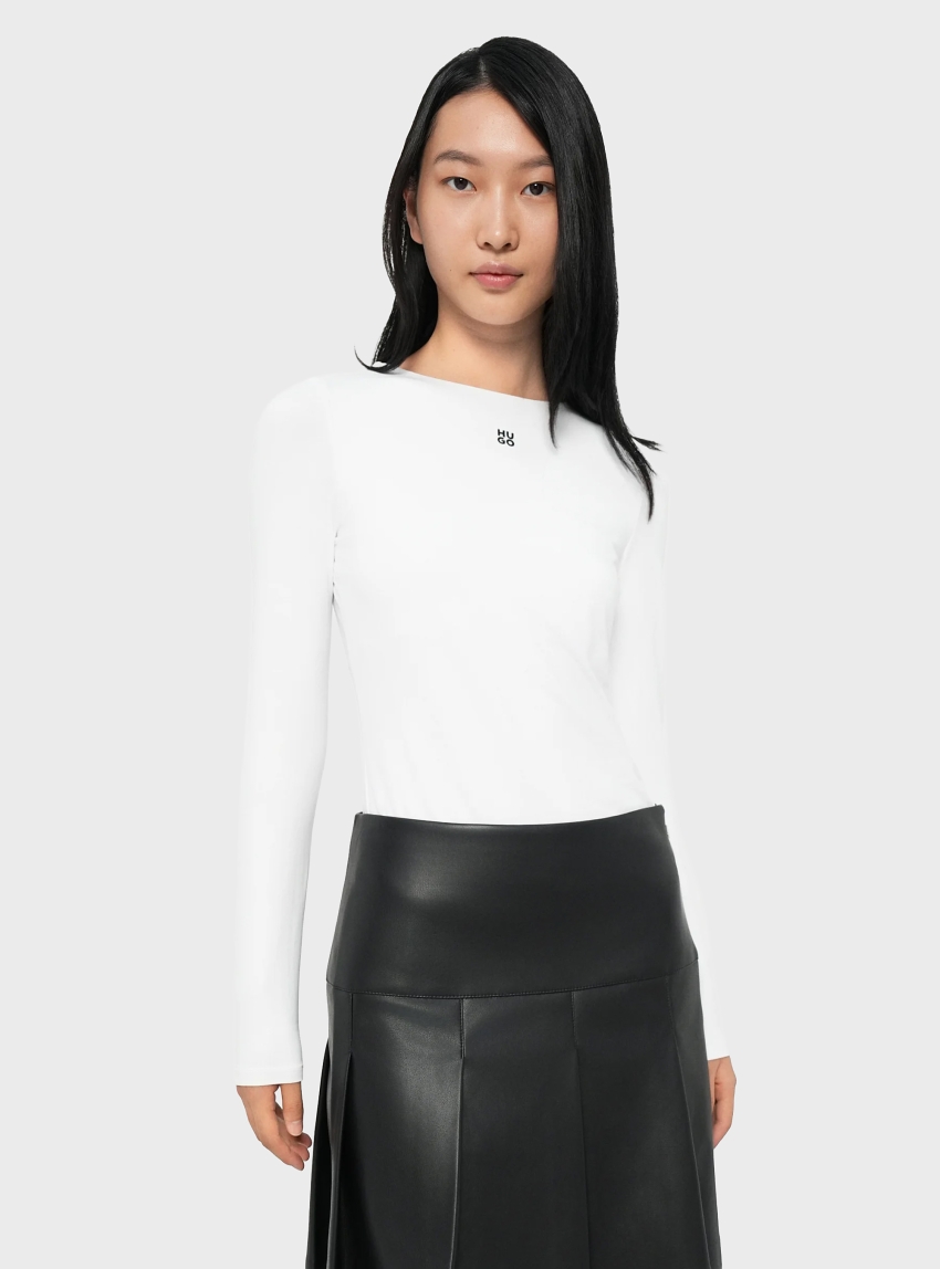 HUGO Stretch-Jersey Top With Stacked-Logo Print  Dasiia - White