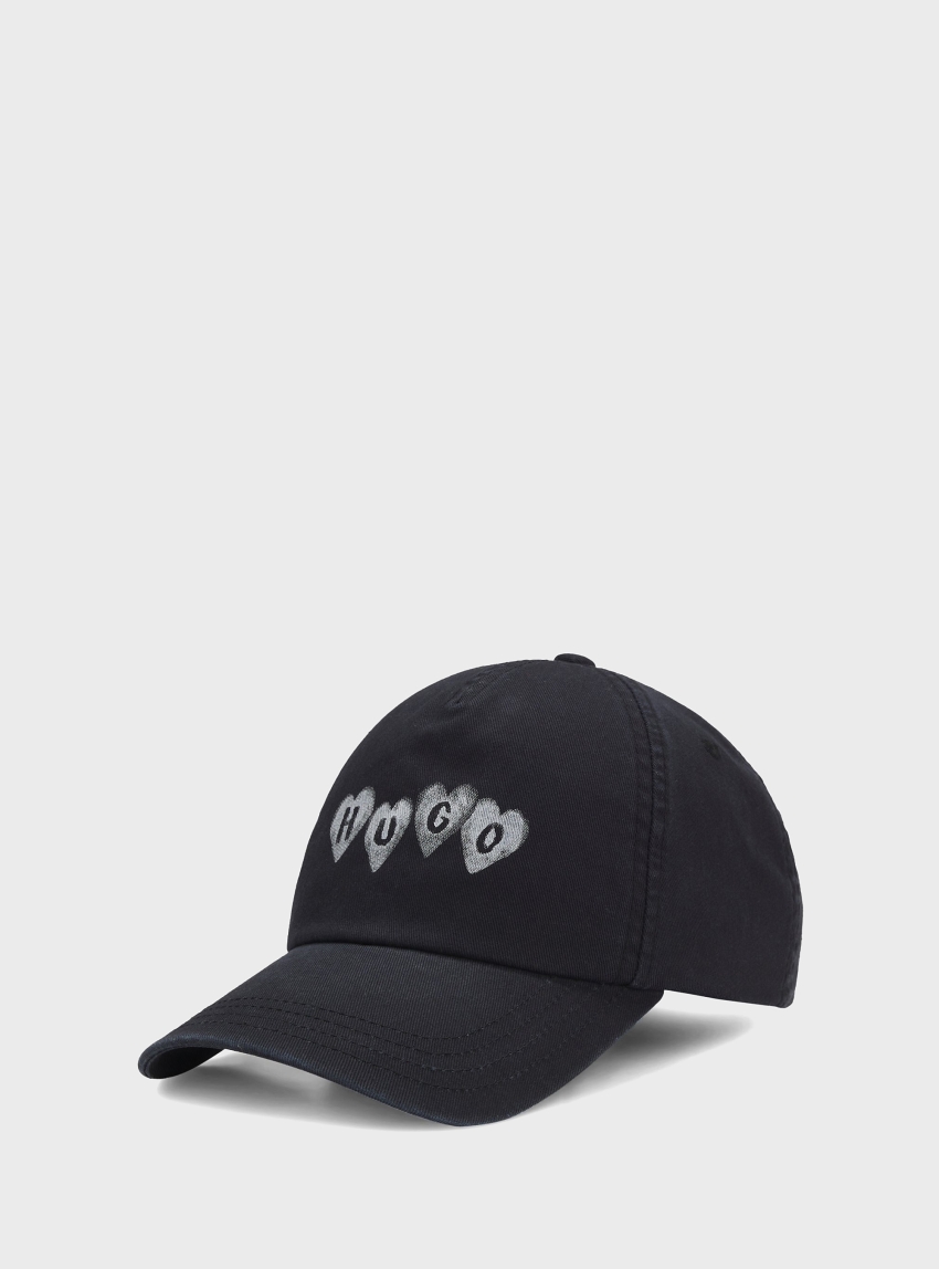 HUGO Cotton-Twill Cap With Heart Branding  Cara-Valentine - Washed Black