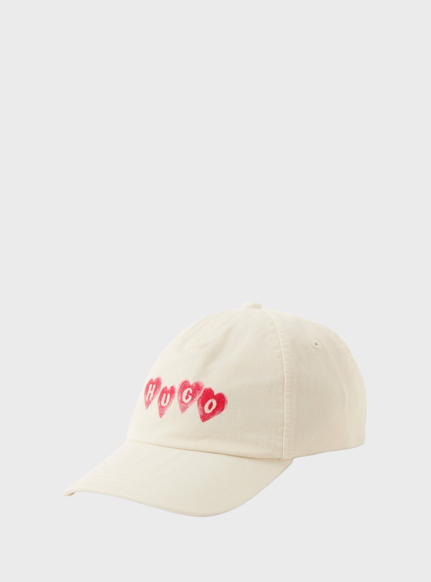 HUGO Cotton-Twill Cap With Heart Branding  Cara-Valentine - Off White