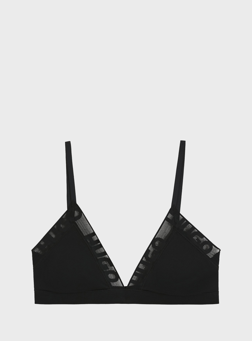 HUGO Stretch-Cotton Triangle Bra With Logo Trims  MESH LOGO TRIANGLE P - Black