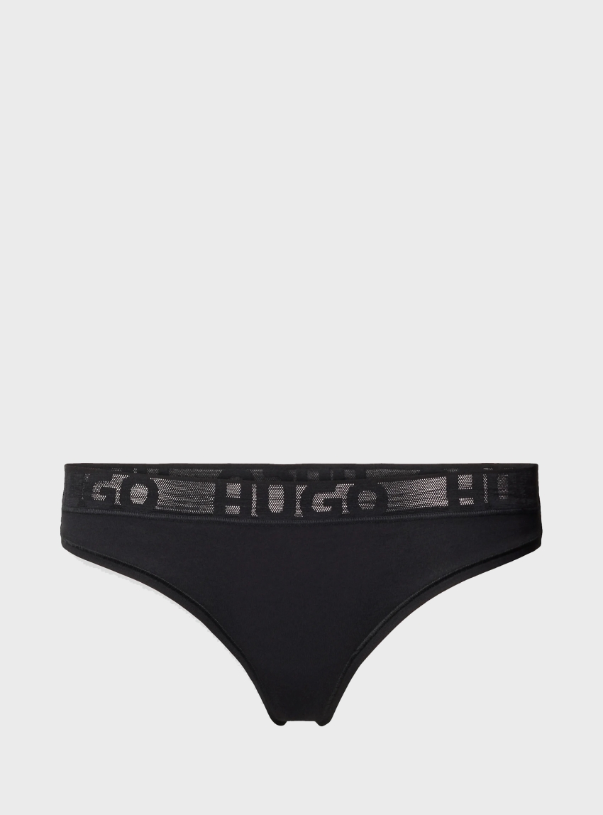 HUGO Stretch-Cotton Thong With Logo Waistband  MESH LOGO THONG - Black