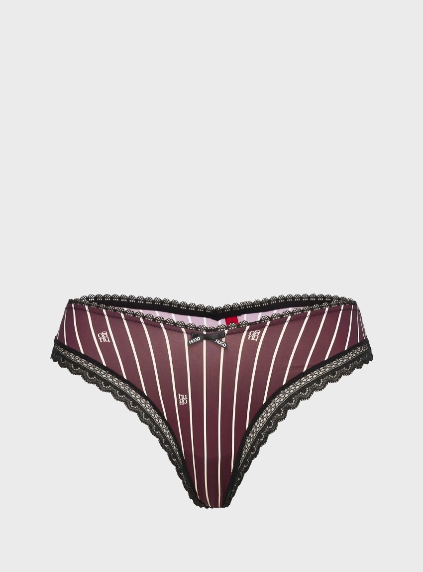 HUGO Lace-Trim Thong THONG UNIQUE - Bordeaux