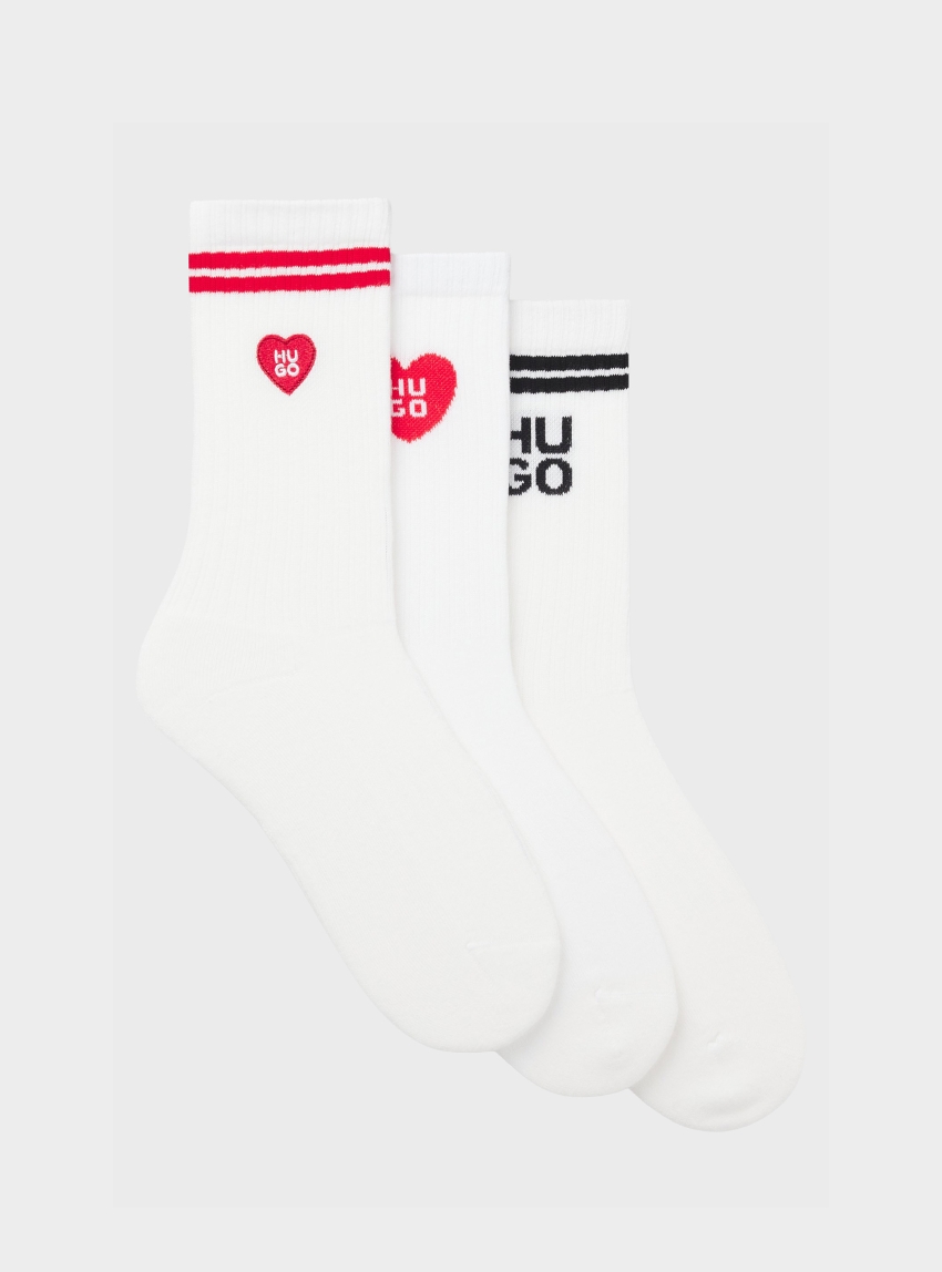 HUGO Three-Pack Of Ribbed Short Socks With Logos  3P QS LOVE YOU CC W - White