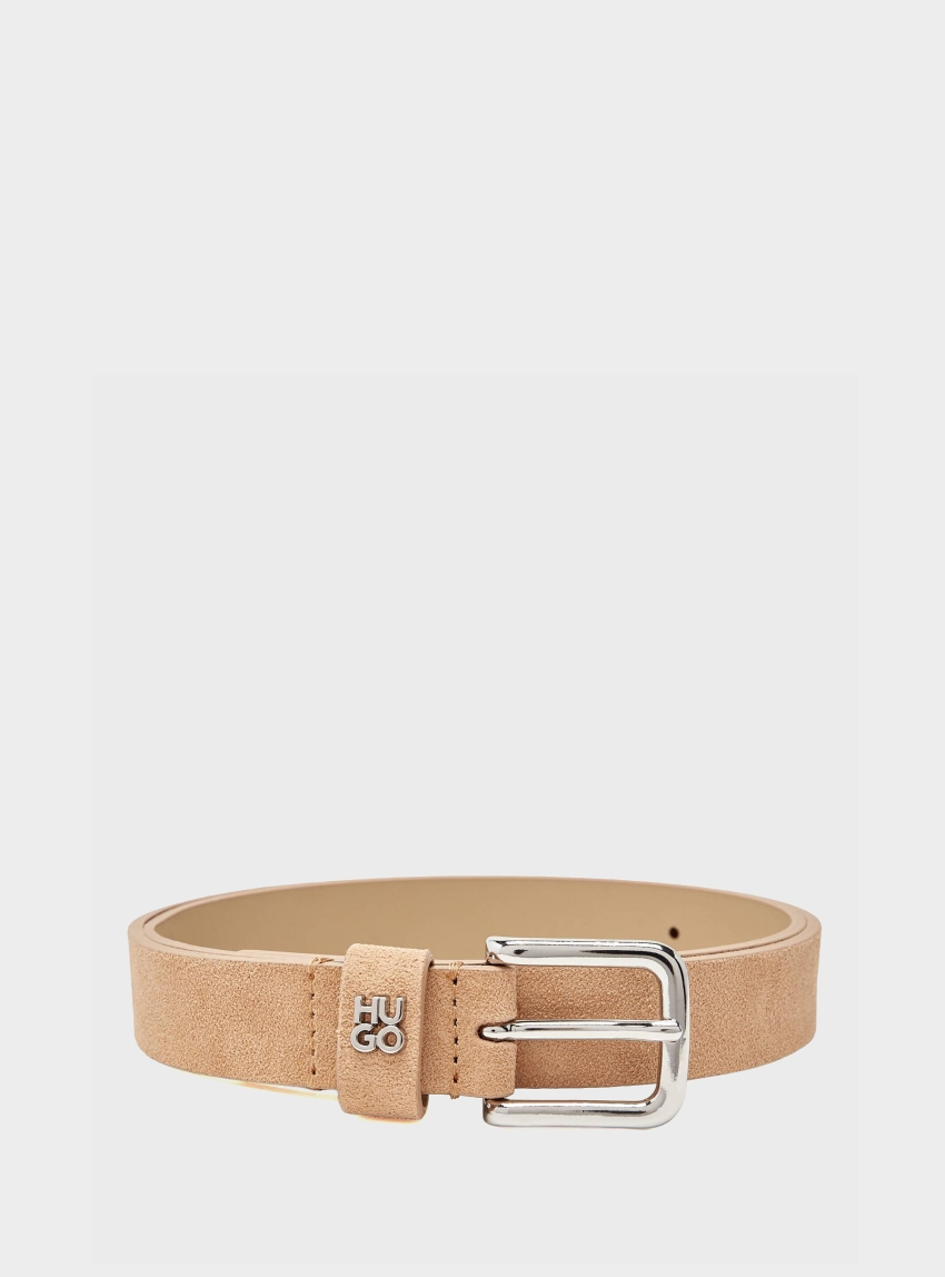 HUGO Suede Belt With Stacked-Logo Keeper Trim  Tina_HU-GO-Sd_Sz25 - Beige