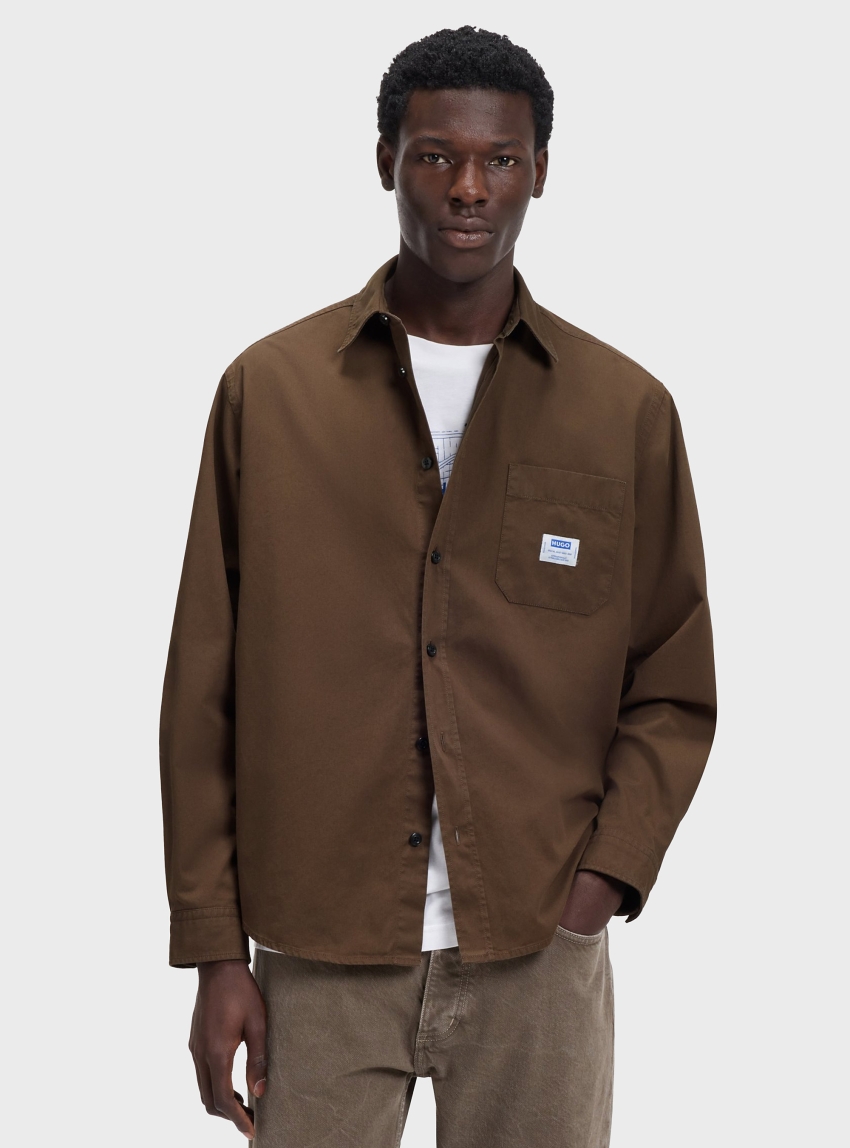 HUGO Oversized-Fit Overshirt In Cotton Canvas  Ebalto - Brown